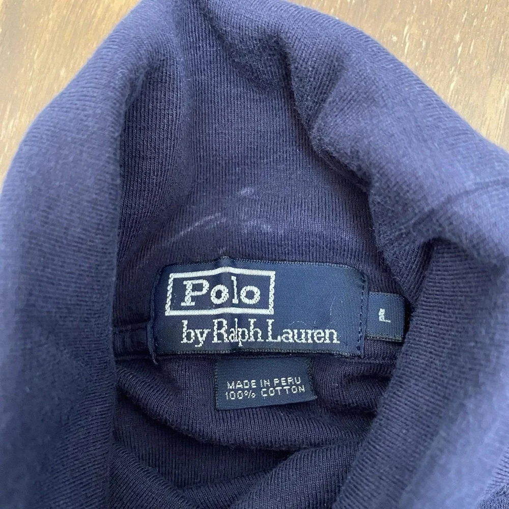 Polo Ralph Lauren Turtleneck Shirt Mens Large Blue Long Sleeve Shirt VTG Vintage